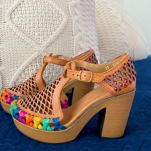 Genuine handmade leather boho heeled sandals